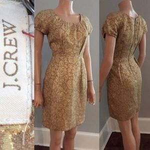 J Crew Metallic Gold Floral Texture Brocade Mini Dress, Sz 4